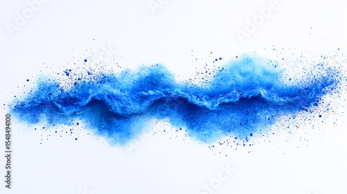Blue powder explosion wave on white background