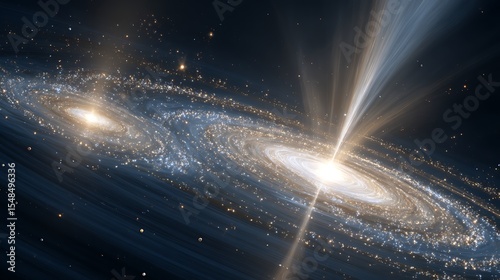 Galaxy with Black Hole Light Beams Outer Space