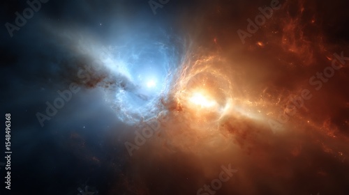 Space Nebula Formation, Blue and Orange Galaxy