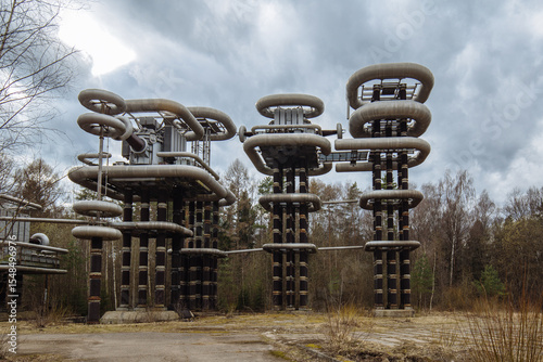 Tesla coil towers experimental stands of the High Voltage Research Center