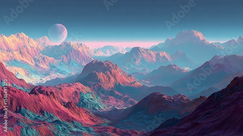 Mountain Landscape with Moon