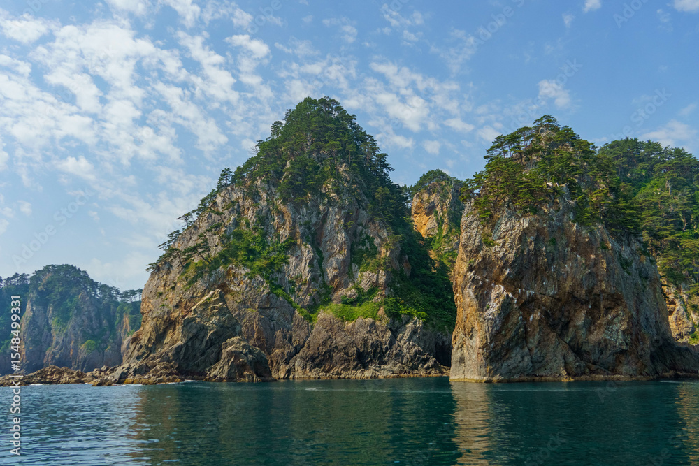 Obraz premium 遊覧船から見る荒々しい三陸海岸海