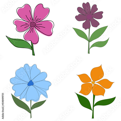 olorful flowers arrangement. Vibrant floral collection. Garden plant vector. Bloom variety illustration.