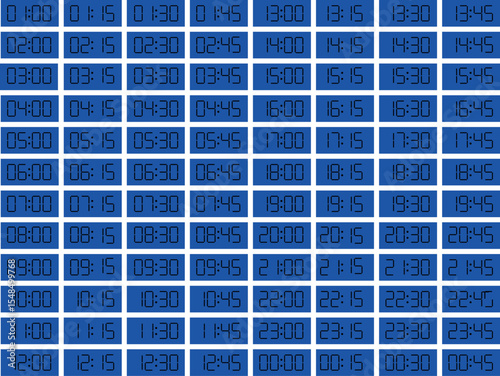 Digital clock close up displaying all o'clock, simple flat black icon and backgraund Blue -  vector eps 10