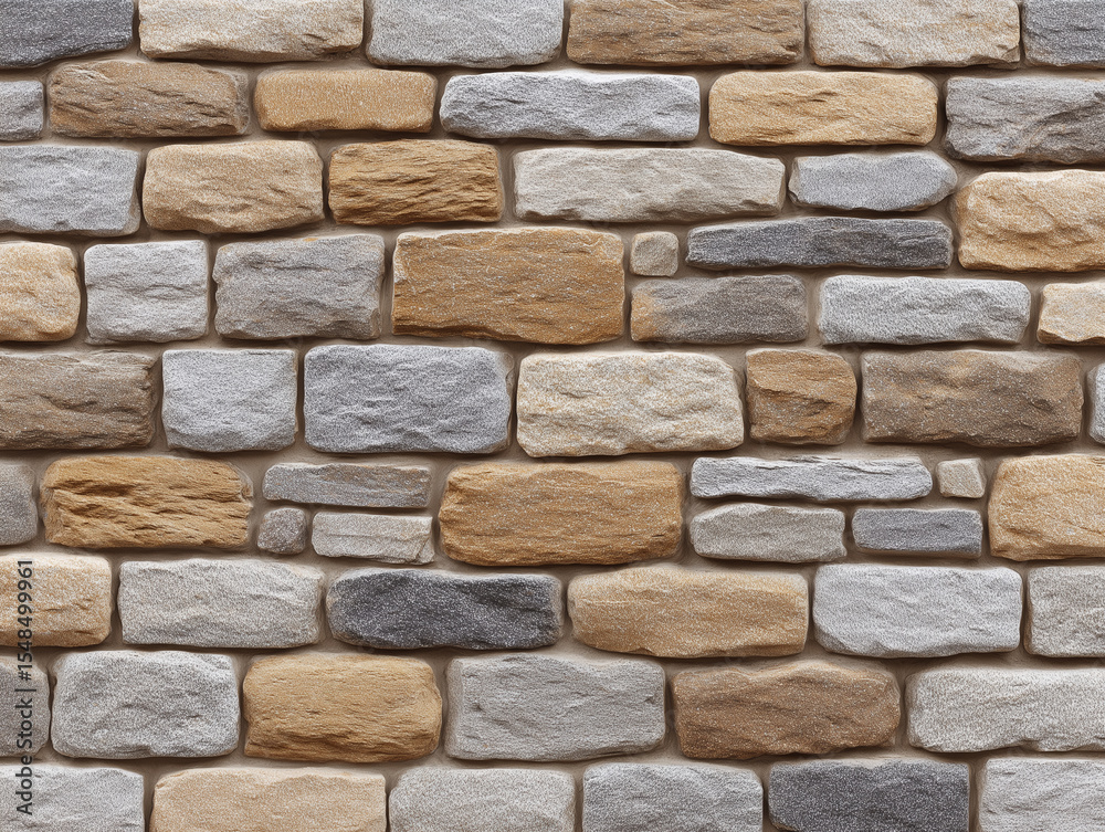 Fototapeta premium Natural stone wall with various textures and colors showcasing craftsmanship and design elegance in a modern setting