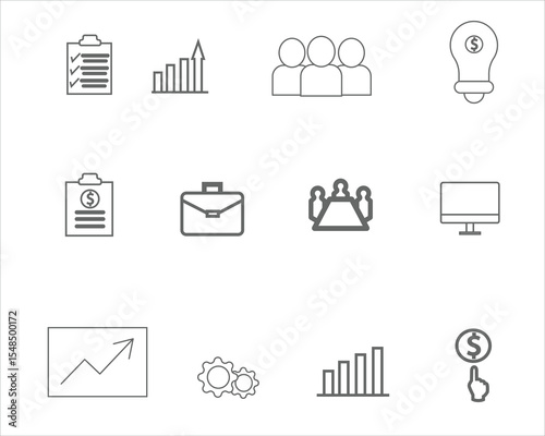 Business & Finance Line Icons – Corporate Strategy, Growth, Teamwork, Analytics

