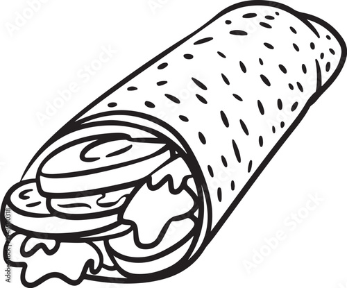 Delicious Burrito Illustration  A Simple Line Drawing of a Mexican-Style Wrap