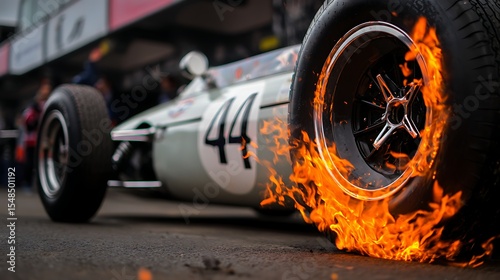 Vintage Race Car with Flaming Tire