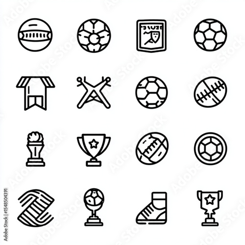 Simple black and white line art of Soccer Icons