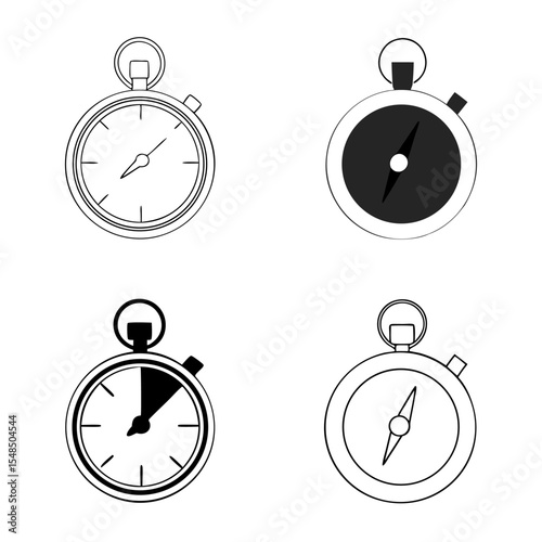 Four Stopwatch Icon Styles Chrome, 3D, Flat, Fitness