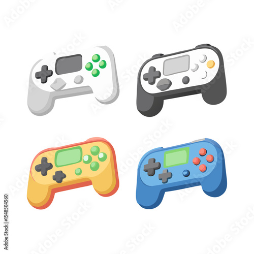 Four Realistic Gamepad Controller Icons Vector Illustration