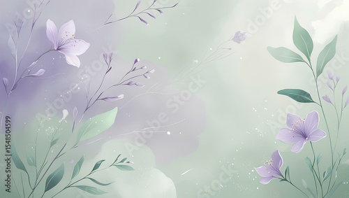 A soft, serene, and elegant illustration featuring pastel lilac and sage green hues, evoking a sense of relaxation and rejuvenation, on the theme of cosmetology, with delicate