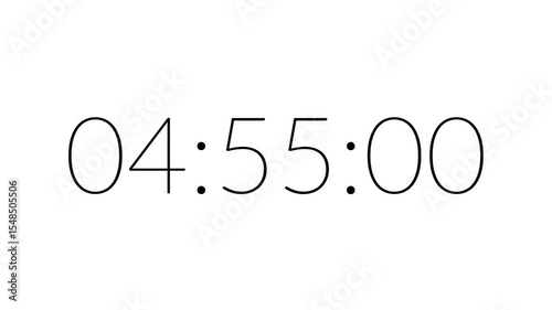Modern countdown timer from 5 minute to 4 minute on white background suitable for presentations, productivity, educational content, and more