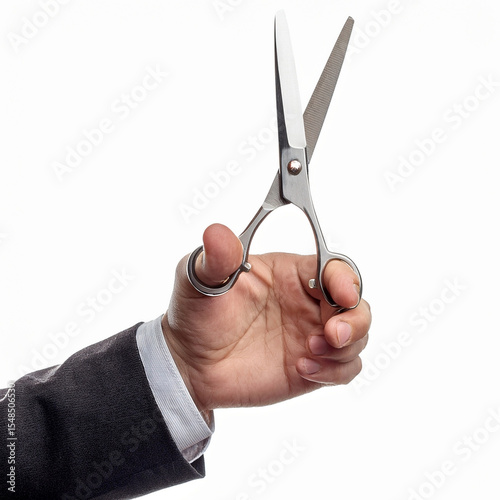 hand holding scissors, isolated, on white background