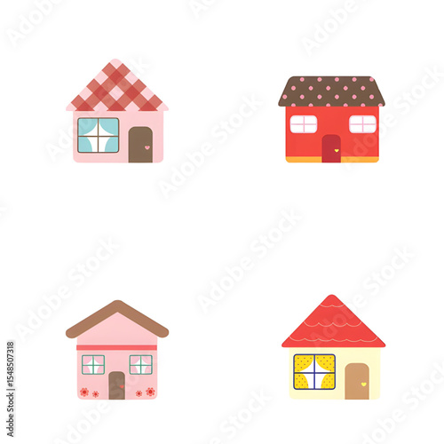 Cute Cottage House Icons Set for Design Projects