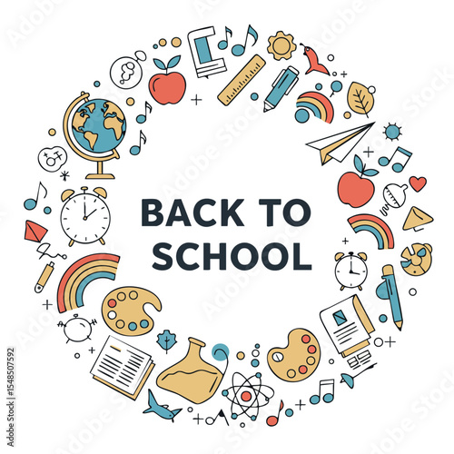 Back to School Education Supplies and Learning Tools Vector Illustration Circle Design