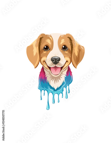 Portrait of a cute dog with fluid colors dripping