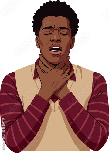 Man Holding Throat Experiencing Sore Throat Pain Vector Illustration