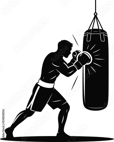 Boxer Punching a Heavy Bag Silhouette Vector Illustration