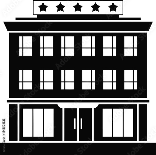 Hotel Building Icon with Five Stars - Luxury, Accommodation, Service, Hospitality