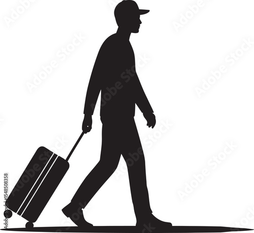Traveler with Luggage Silhouette Icon - Journey, Trip, Travel, Adventure