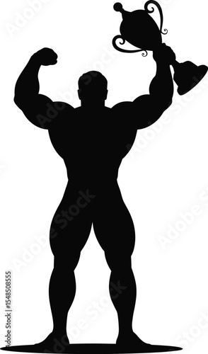 Bodybuilder Holding Trophy Silhouette Icon