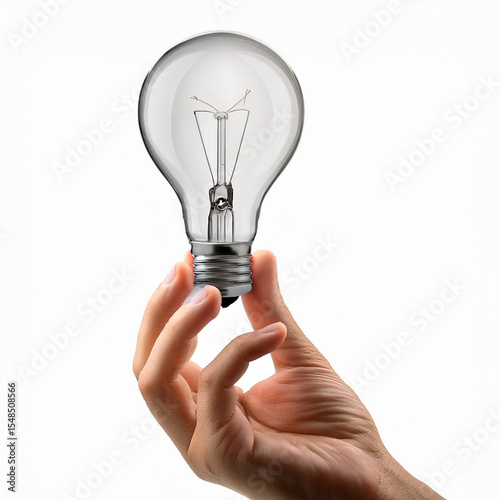 hand holding a light bulb, isolated, on white background