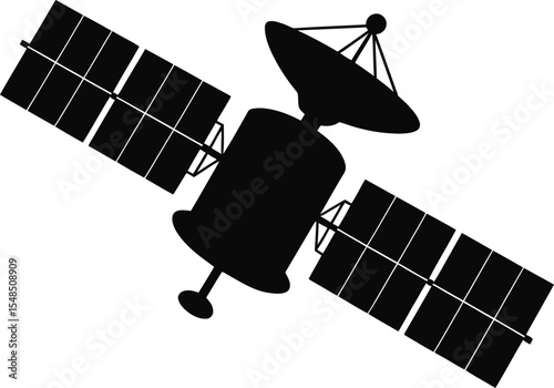 Satellite Icon Silhouette with Solar Panels