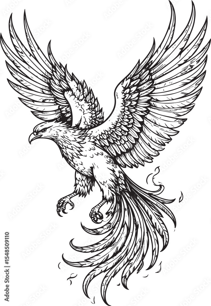 Obraz premium Mythical Fire Bird Hand-Drawn Illustration