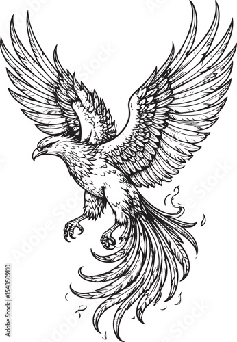 Mythical Fire Bird Hand-Drawn Illustration