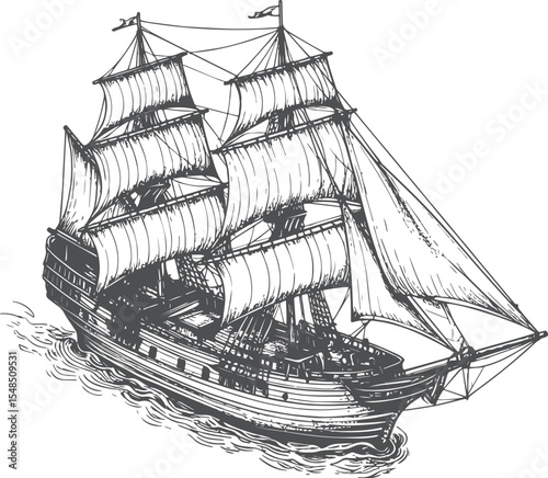 Vintage Clipper Ship Illustration