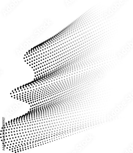 Mesh formed by points forming a fabric with waves simulating 3D space and relief with gradient and transparency
