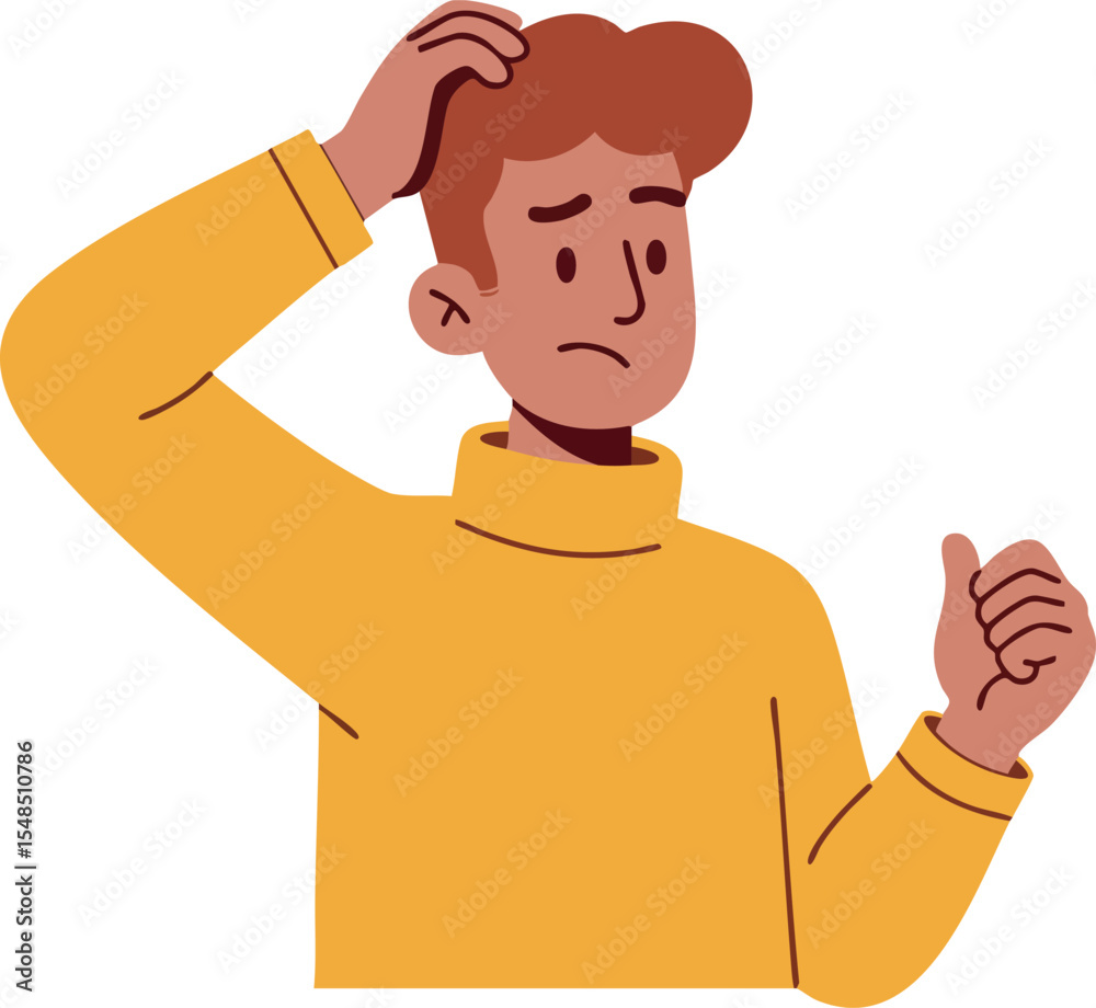 Confused young man scratching head wearing yellow sweater vector illustration Confused young man scratching head wearing yellow sweater vector illustration