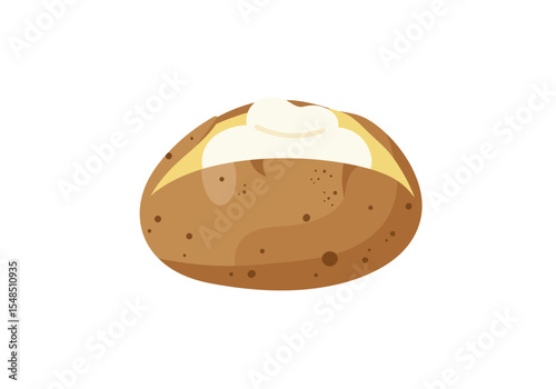 A baked potato with sour cream on top