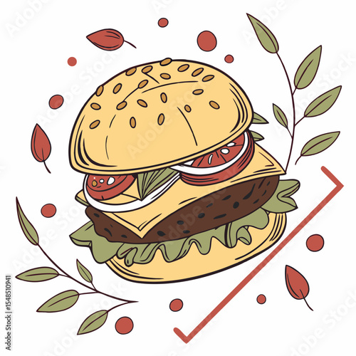 burger flat design icon, hamburger icon, tasty burger icon design, berger illustration, fast food vector