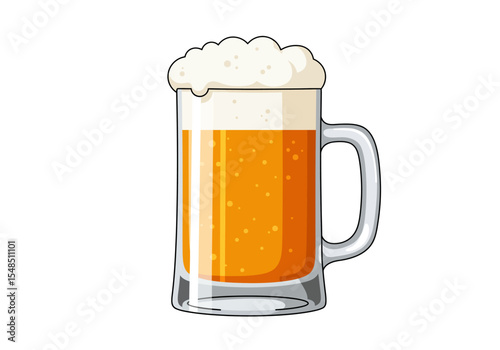 A cartoon beer mug filled with amber liquid and topped with a frothy white head