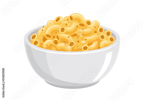 A cartoon bowl overflowing with macaroni and cheese depicted in a simple stylized manner