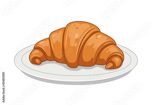 A cartoon croissant sits on a white plate with its curved layers clearly defined