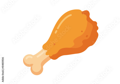 A cartoon illustration of a fried chicken drumstick with a visible bone on a white background