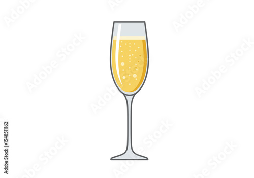 A champagne flute filled with a fizzy golden beverage set against a white background