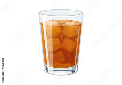 A glass of iced tea filled with ice cubes