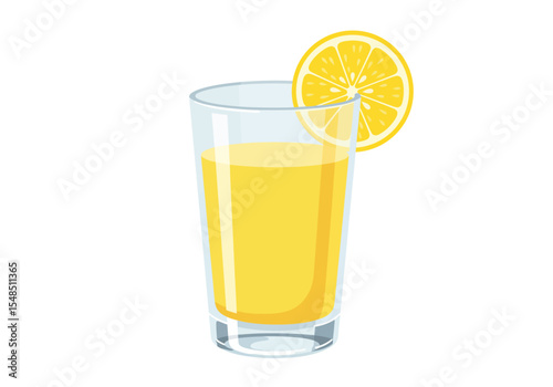 A glass of yellow liquid garnished with a lemon slice