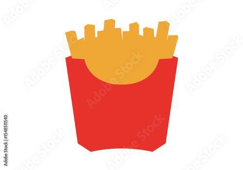 A red cardboard box with orange fries sticking out of the top