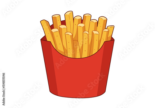 A red carton overflows with golden fried potato sticks