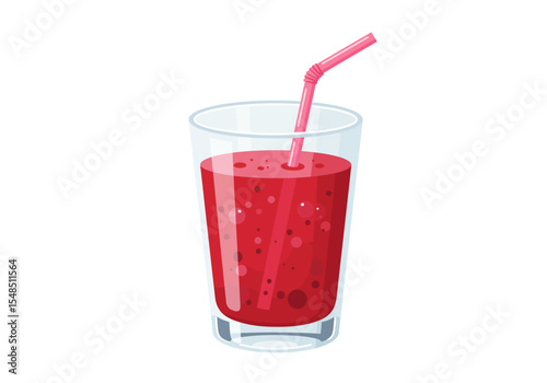 A red smoothie in a glass with a pink straw