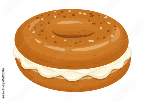 A sesame bagel with cream cheese