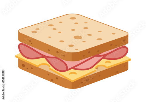 A square sandwich with two slices of bread ham and cheese
