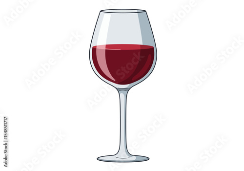 A wine glass is filled with red wine