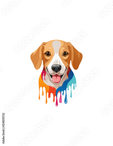 Portrait of a cute dog with fluid colors dripping