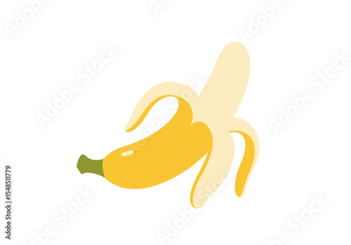 An illustration shows a partially peeled yellow banana against a white background